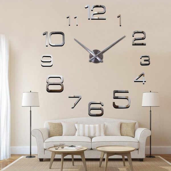 DIY Large Wall Clock Acrylic 3D Stickers Clock Home Decor Removable Silver on Sale