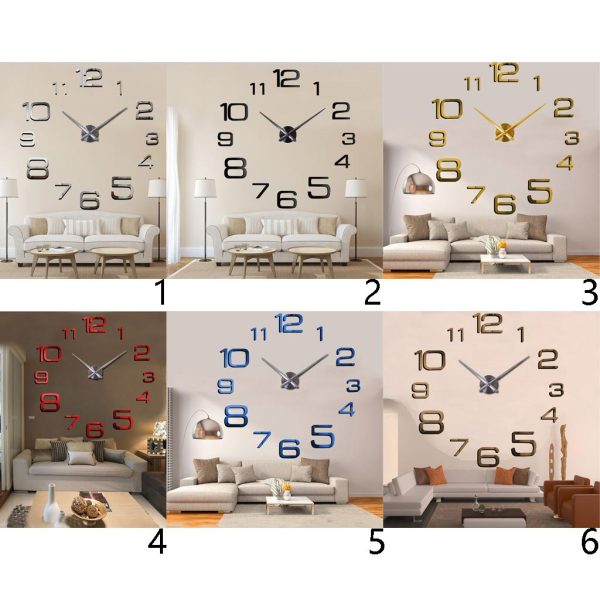 DIY Large Wall Clock Acrylic 3D Stickers Clock Home Decor Removable Silver on Sale