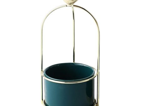 Maxbell Ceramic Fleshy Hydroponic Flower Pot with Golden Iron Stand Dark Green Online