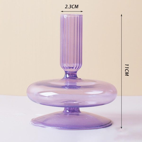 Decorative Glass Candle Holder Stand Dry Flower Vase Decor Dinning Christmas 1 layer purple on Sale