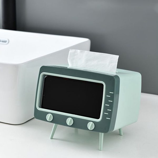 Maxbell TV tissue box + mobile phone stand desktop tissue napkin holder case Green For Discount